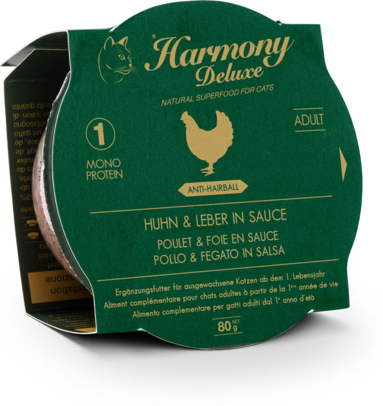Harmony Cat Deluxe Cup Adult  Poulet et foie en sauce Anti-Hairball 24x80g