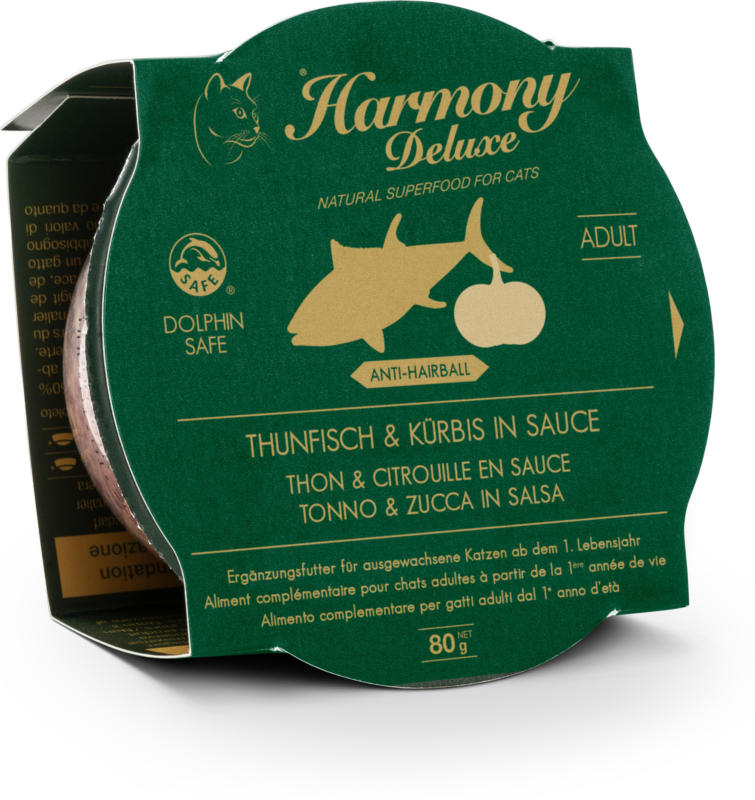Harmony Cat Deluxe Cup Adult Thunfisch & Kürbis in Sauce Anti-Hairball 24x80g