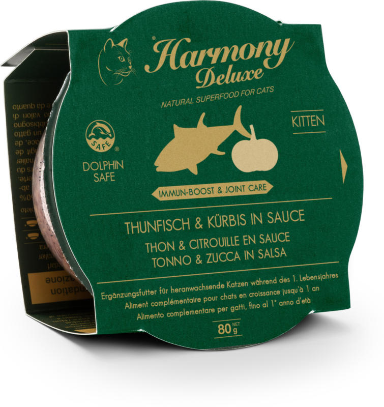 Harmony Cat Deluxe Cup Kitten Thon & Citrouille en Sauce Immune-Boost & Care 24x80g