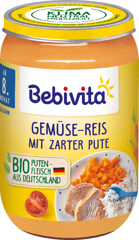 Bebivita Menü Gemüse-Reis mit zarter Pute, ab dem 8.Monat