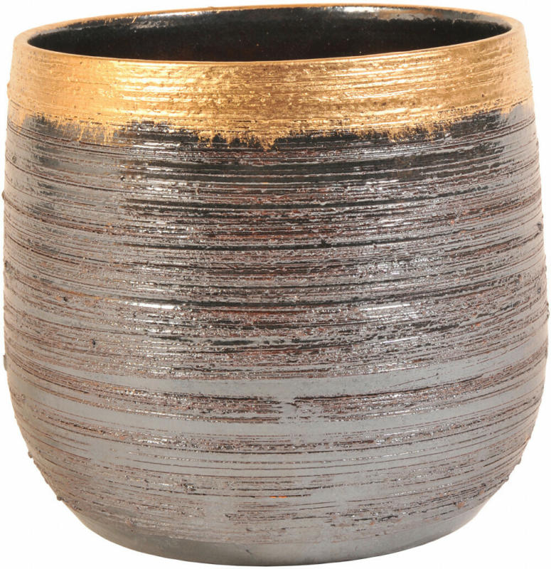 Gefäss Keramik Grau-Gold H: 25 cm