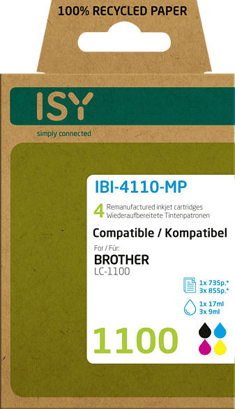 ISY Tintenpatronen IBI-4110-MP für Brother LC-1100, schwarz/farbig, wiederaufbereitet