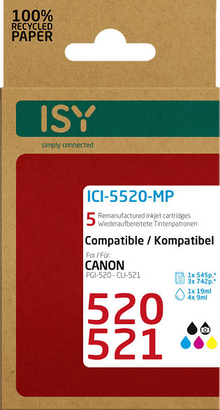 ISY Tintenpatronen ICI-5520-MP für Canon 520 & 521, schwarz/farbig, wiederaufbereitet
