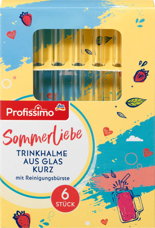 Profissimo Trinkhalme aus Glas mit Reinigungsbürste kurz