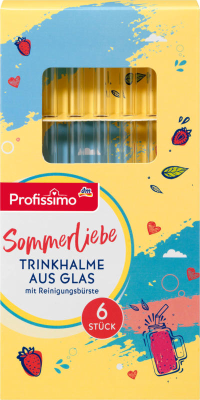 Profissimo Trinkhalme aus Glas mit Reinigungsbürste lang
