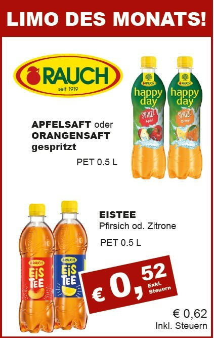 Rauch diverse Sorten - Apfel-, oder Orange Gespritzt & Eistee Pfirsich od. Zitrone