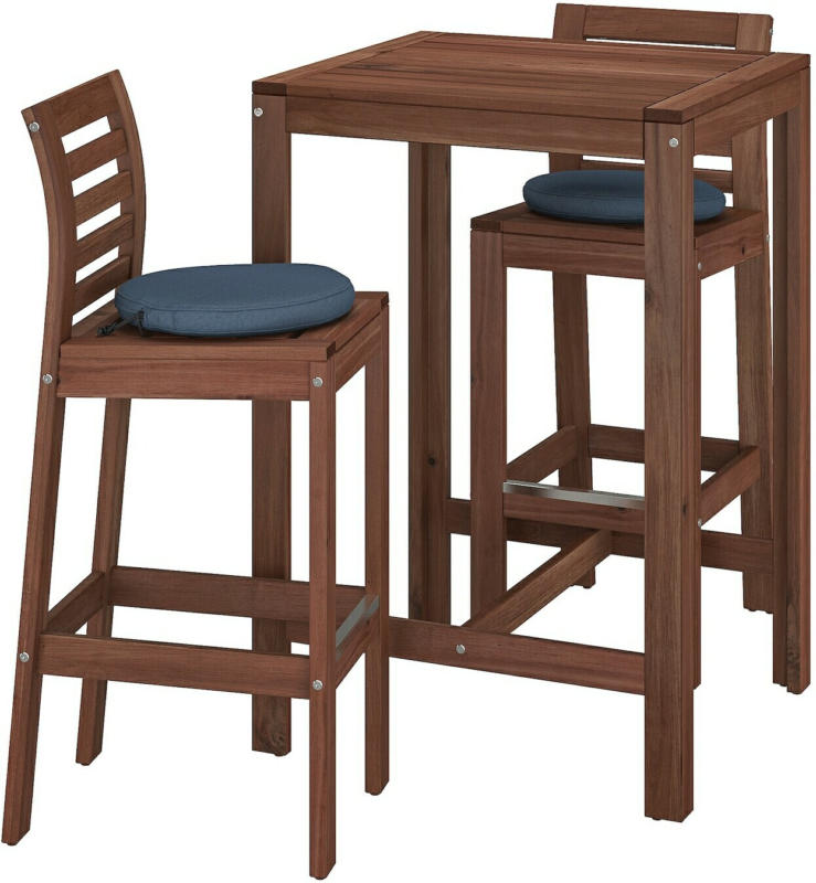 IKEA ÄPPLARÖ Bartisch + 2 Barstühle/außen - braun lasiert/Frösön/Duvholmen blau