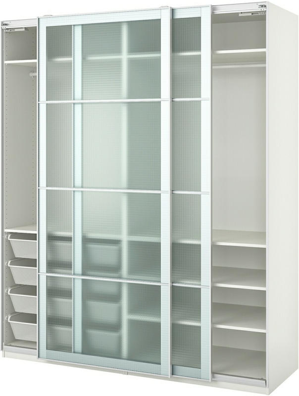 IKEA PAX Kleiderschrank / Kasten - weiß/Nykirke Frostglas kariert