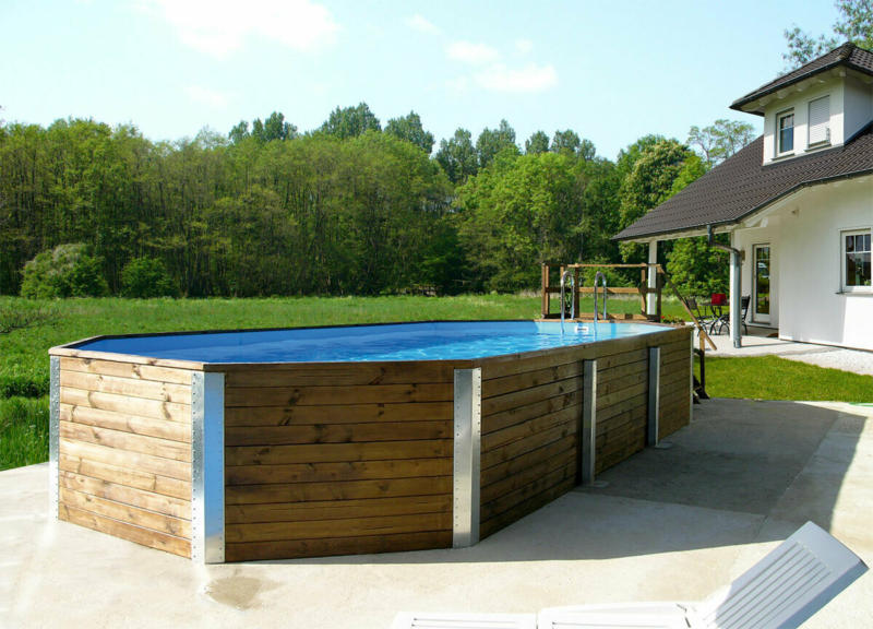 Holzpool „594 A“, 376x850 cm Bausatz Pool, Technikraum