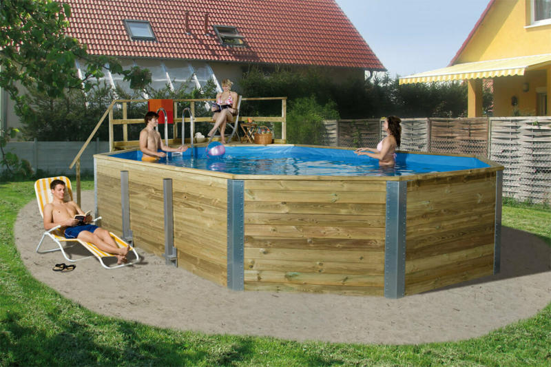 Holzpool „594 A“, 376x850 cm, Sparset Bausatz Pool, Technikraum, Filteranlage