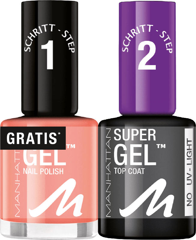 MANHATTAN Cosmetics Nagellack Set Super Gel Polish + Top Coat Coral Island 145