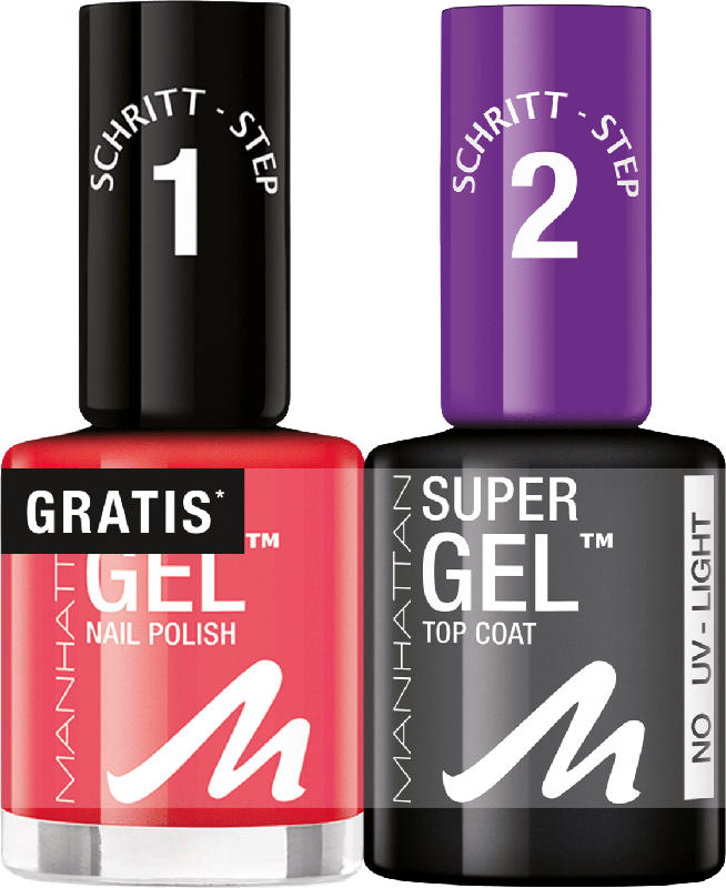 MANHATTAN Cosmetics Nagellack Set Super Gel Polish + Top Coat Devious Red 625