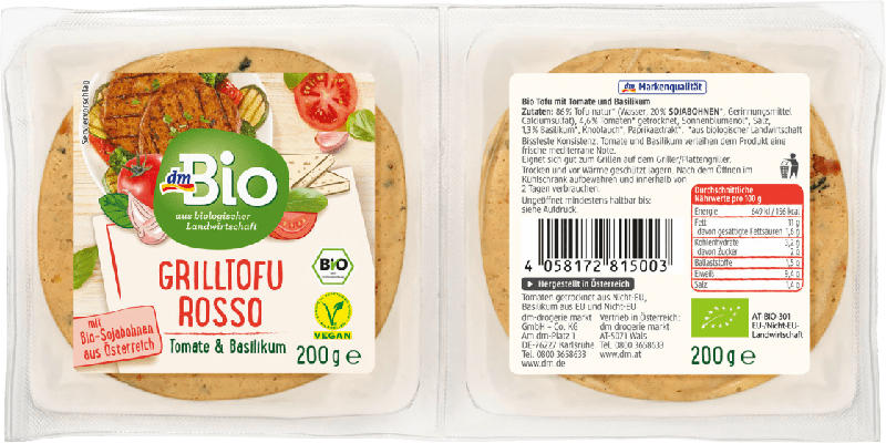 dmBio Grilltofu Rosso, Tomate & Basilikum