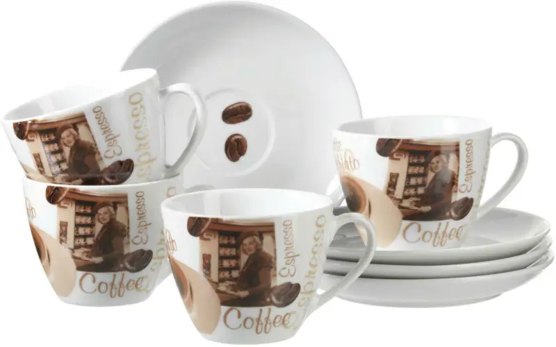Cappuccinotasse mit Untertasse Latte Macchiato, 4-teilig