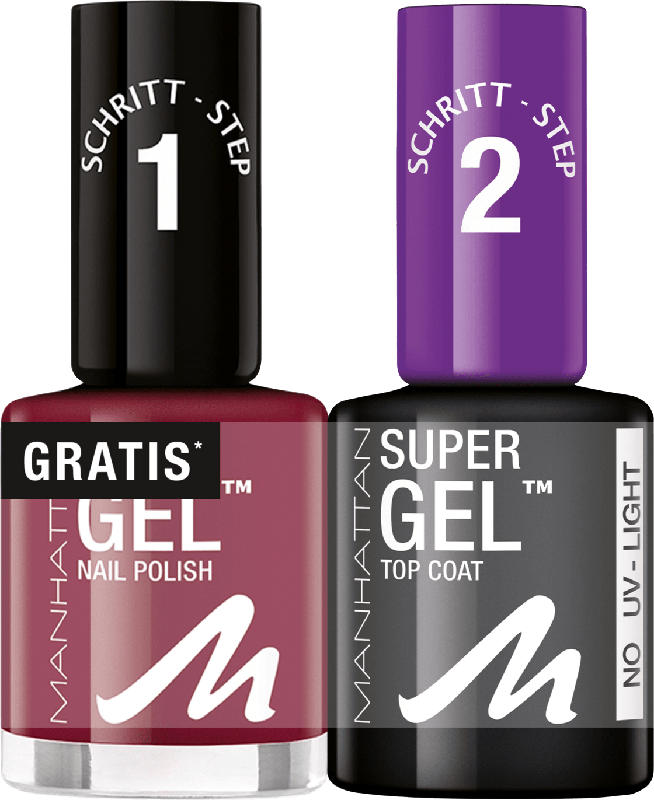 MANHATTAN Cosmetics Nagellack Set Super Gel Polish + Top Coat Seductive Red 685
