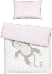 Kinderbettwäsche Monkey Wende in Weiß/Pink ca. 100x135cm
