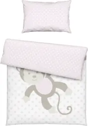 Kinderbettwäsche Monkey Wende in Weiß/Pink ca. 100x135cm