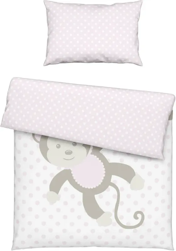 Kinderbettwäsche Monkey Wende in Weiß/Pink ca. 100x135cm