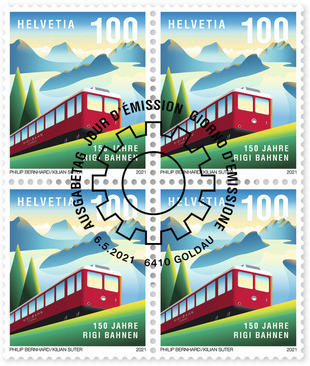 Briefmarken CHF 1.00 «150 Jahre Rigi Bahnen», Viererblock