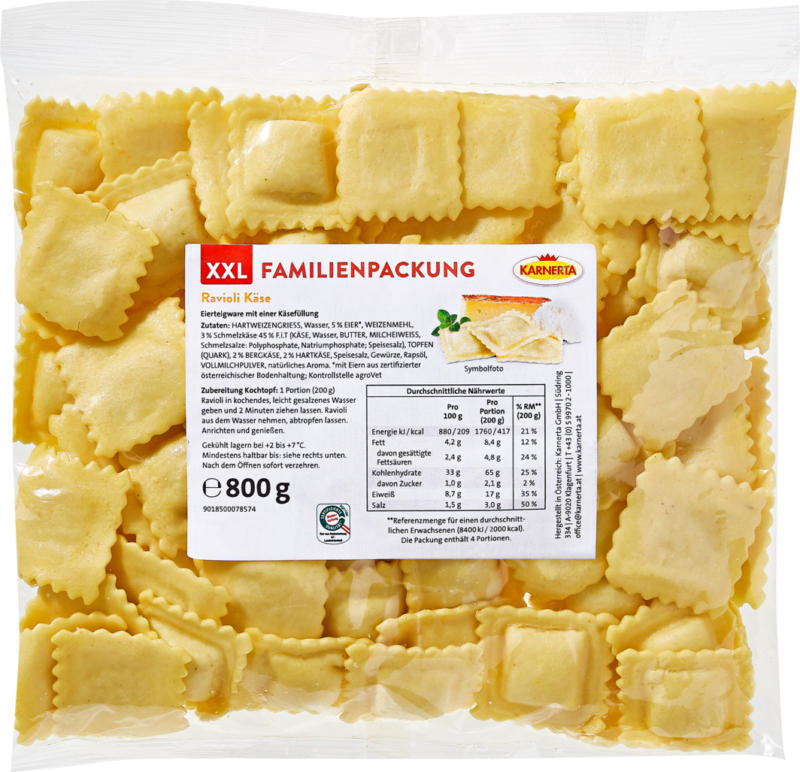 Raviolis aux fromages Karnerta, 800 g