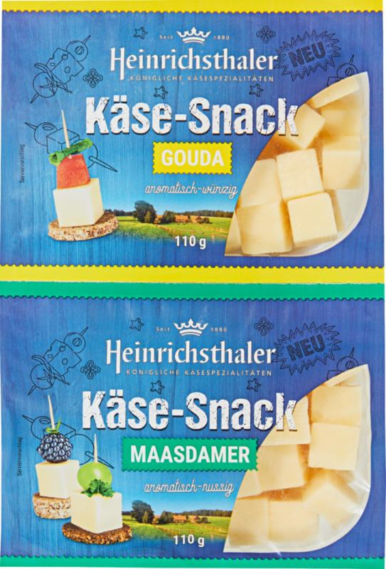 Dés de fromage Heinrichsthaler, Gouda & Maasdamer, 2 x 110 g