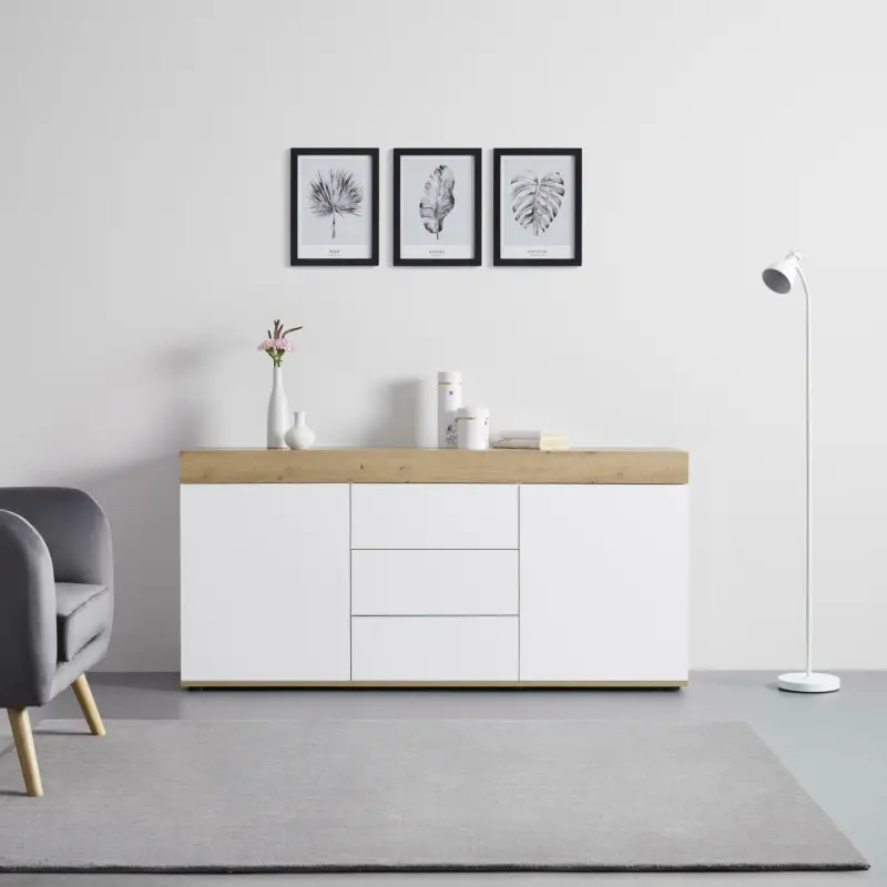 Sideboard 'Cara', weiß/eichefarben