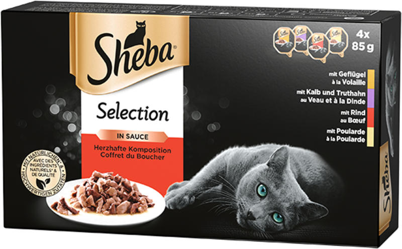 Sheba Nourriture pour chats Selection Coffret du Boucher avec volaille, veau & dinde, boeuf, poularde 6x4x85g
