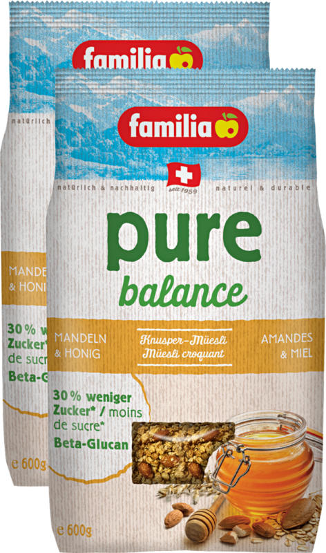 Muesli croccante pure balance familia, Mandorle & Miele, 2 x 600 g