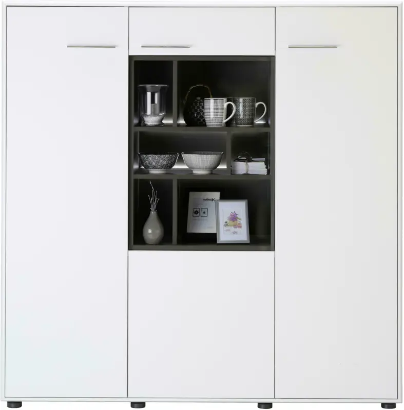 Highboard in Weiß/Dunkelgrau