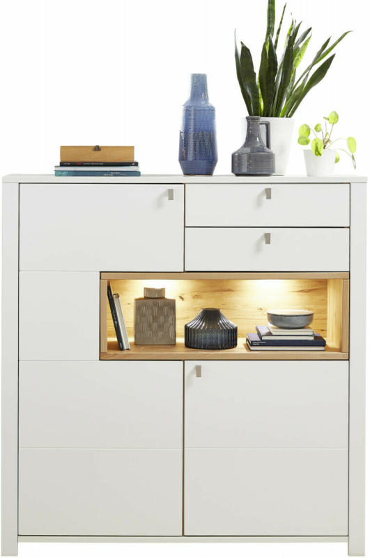 Highboard Inola Lack Weiß und Wildbuche