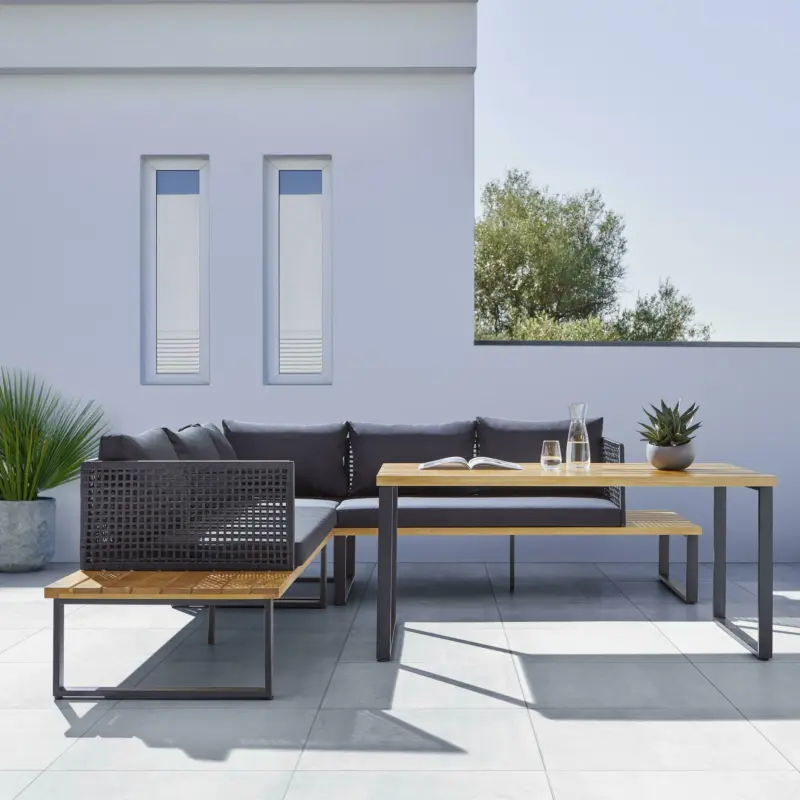 Loungegarnitur 'Lena' inkl. Auflagen & Kissen, dunkelgrau