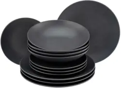 Tafelservice Soft Touch Black aus Steinzeug, 12-teilig