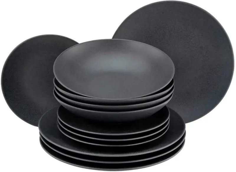 Tafelservice Soft Touch Black aus Steinzeug, 12-teilig