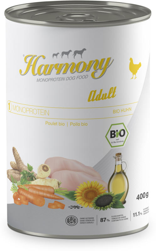Harmony Dog Monoprotéine Bio Adult Poulet nourriture pour chiens 400g