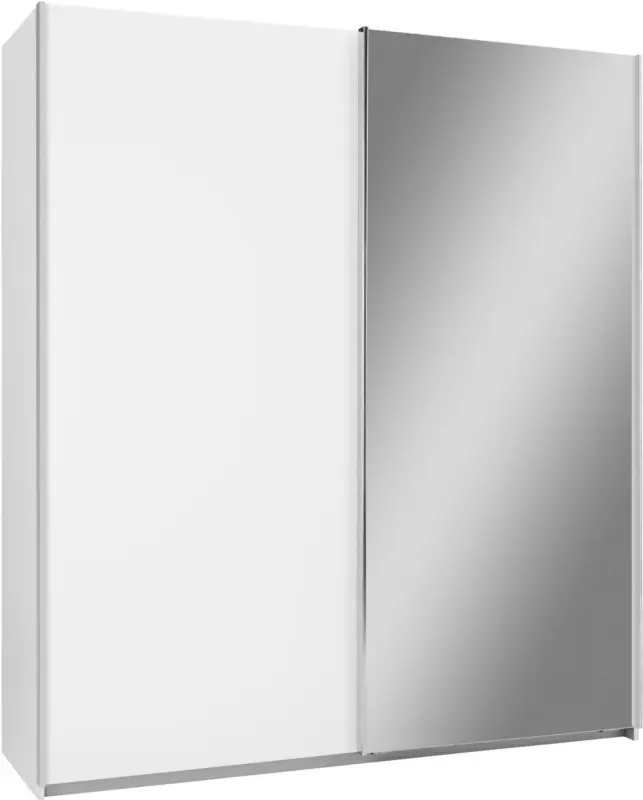 Schwebetürenschrank in Weiß mit Spiegel