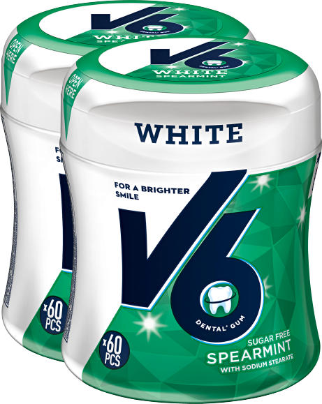 V6 Kaugummi Bottle White Spearmint, ohne Zucker, 2 x 87 g