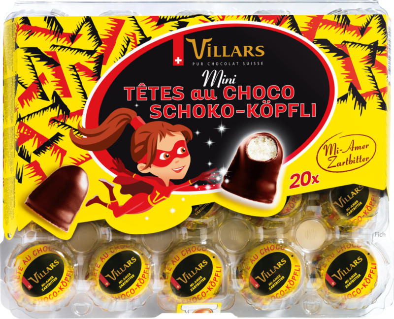 Mini têtes au chocolat Villars, mi-amer, 20 x 10 g