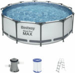 HELLWEG Baumarkt Steel Pro Frame-Pool-Set „Max“, Ø366x100 cm, inkl. Leiter, grau