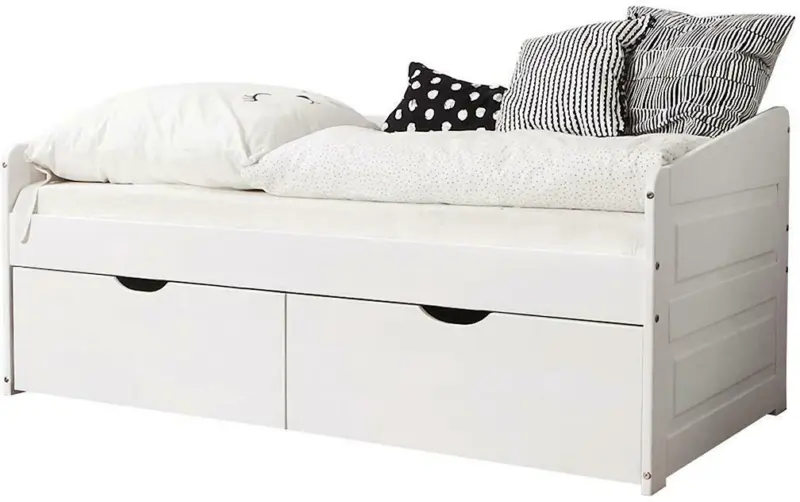 Stauraumbett 'Micki', aus Kiefer, weiß
