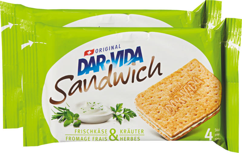 Sandwich Fromage frais & Herbes Dar-Vida Hug, 2 x 195 g