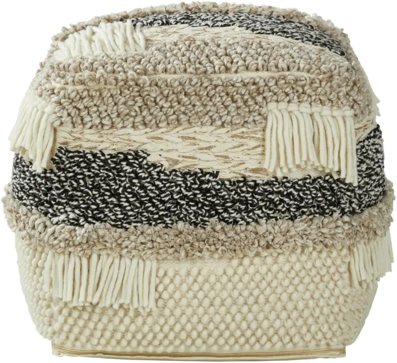 Pouf in Naturweiß/Schwarz