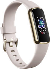 FITBIT Luxe - Bracelet d'activité (S: 140-180 mm / L: 180-220 mm, Silicone, Blanc lunaire/Acier inoxydable or pâle)