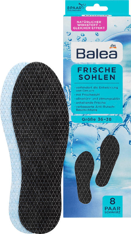 Balea Einlegesohlen Frische schwarz, Gr. 36-38 (8 Paar)
