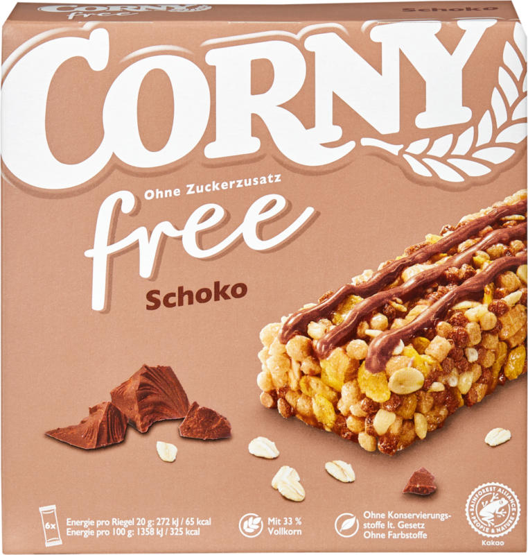 Corny free Riegel Schoko,  ohne Zuckerzusatz, 6 x 20 g