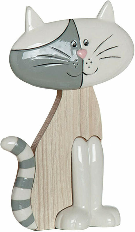 Figur Katze Mika Weiss Grau H: 20 cm