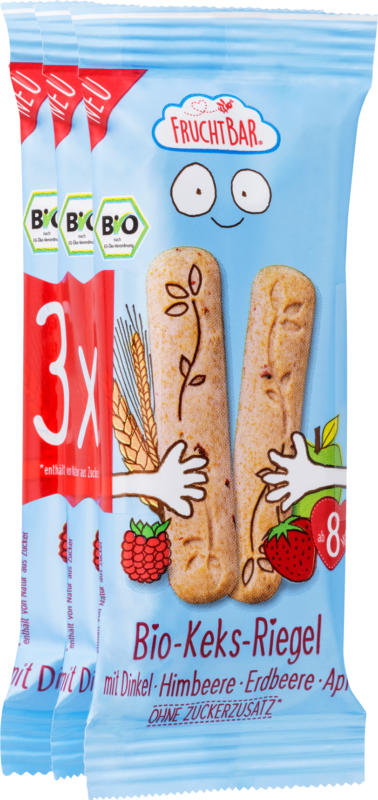 FruchtBar Babysnack Bio-Keks-Riegel mit Dinkel & Himbeere, ab 8 Monaten 3x30g