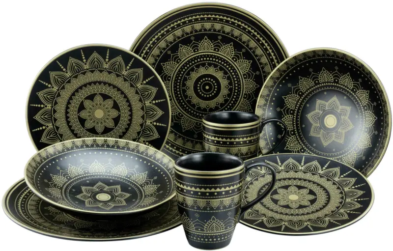 Kombiservice Mandala Gold aus Steinzeug, 8-teilig