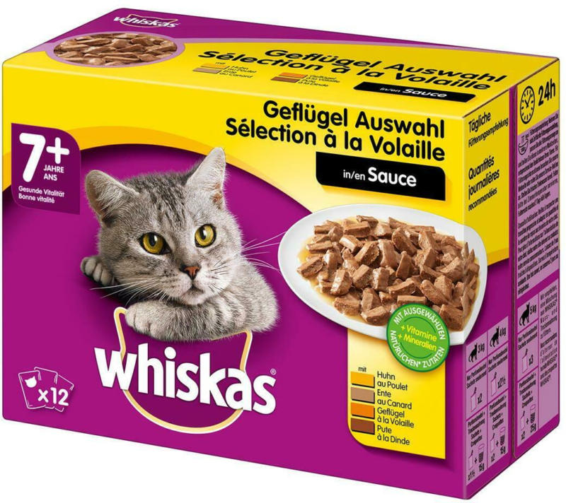 Whiskas Frischebeutel 12-Pack Geflügel Auswahl in Sauce 7+