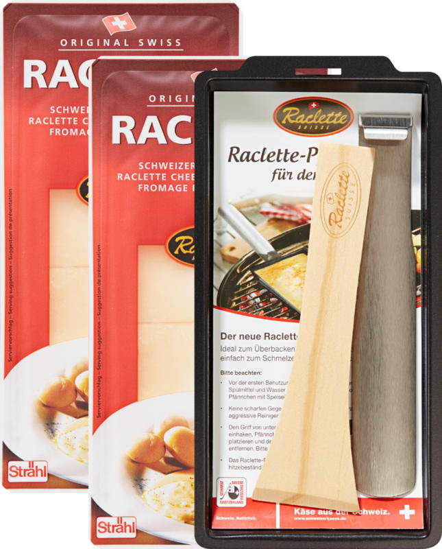 Schweizer Raclettekäse mit Grillpfännchen, 2 x 300 g