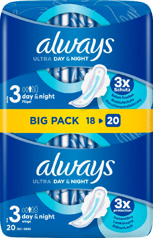 always Damenbinden Ultra Tag&Nacht mit Flügeln BigPack